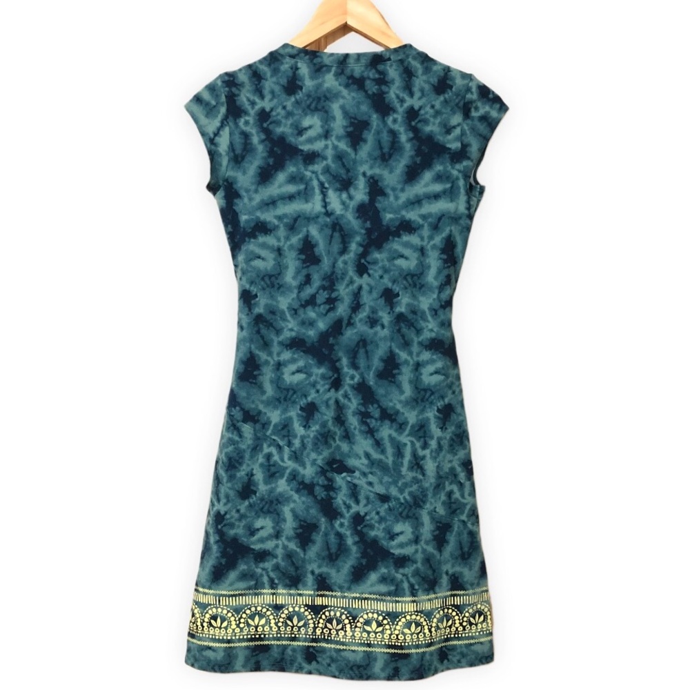 Athleta Womens Nectar Active Faux Wrap Dress Blue Tie Dye Tattooed Ruched XS - Picture 3 of 7
